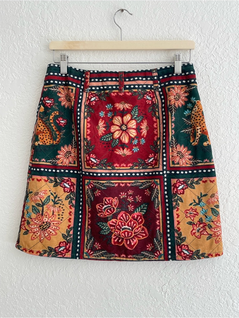 FARM Rio Multicolor Patchwork Floral & Leopard Button-Front Skirt - Picture 6 of 14